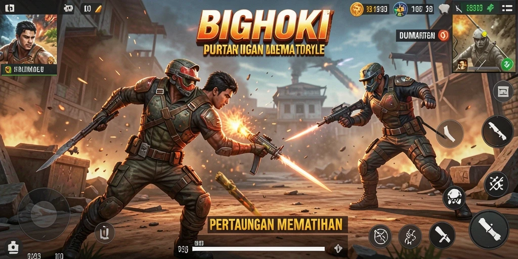 Tampilan utama gameplay BIGHOKI dalam pertarungan Battle Royale.