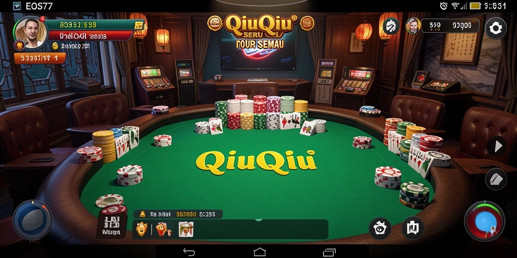 Screenshot gameplay EOS77 dengan tampilan QiuQiu yang menarik.