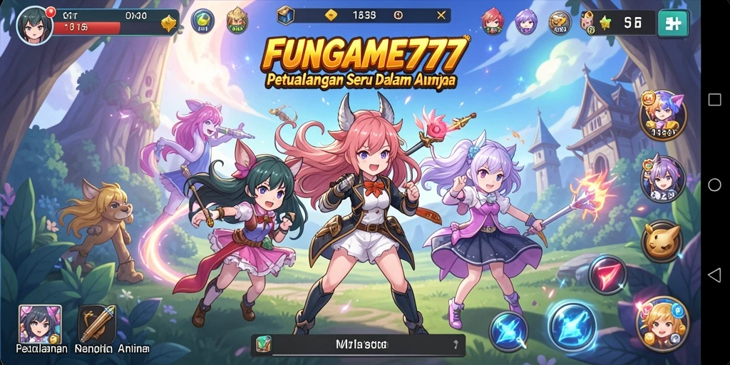Tampilan grafis FUNGAME777 yang menarik dengan karakter anime beraksi.