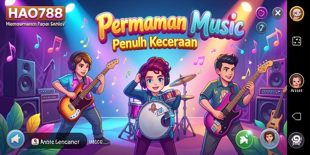 Screenshot gameplay HAO788 menunjukkan tantangan musik yang seru.