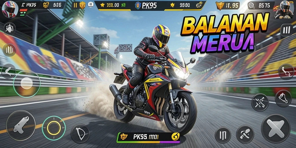 Screenshot PK95 menampilkan balapan motor yang seru dan cepat.